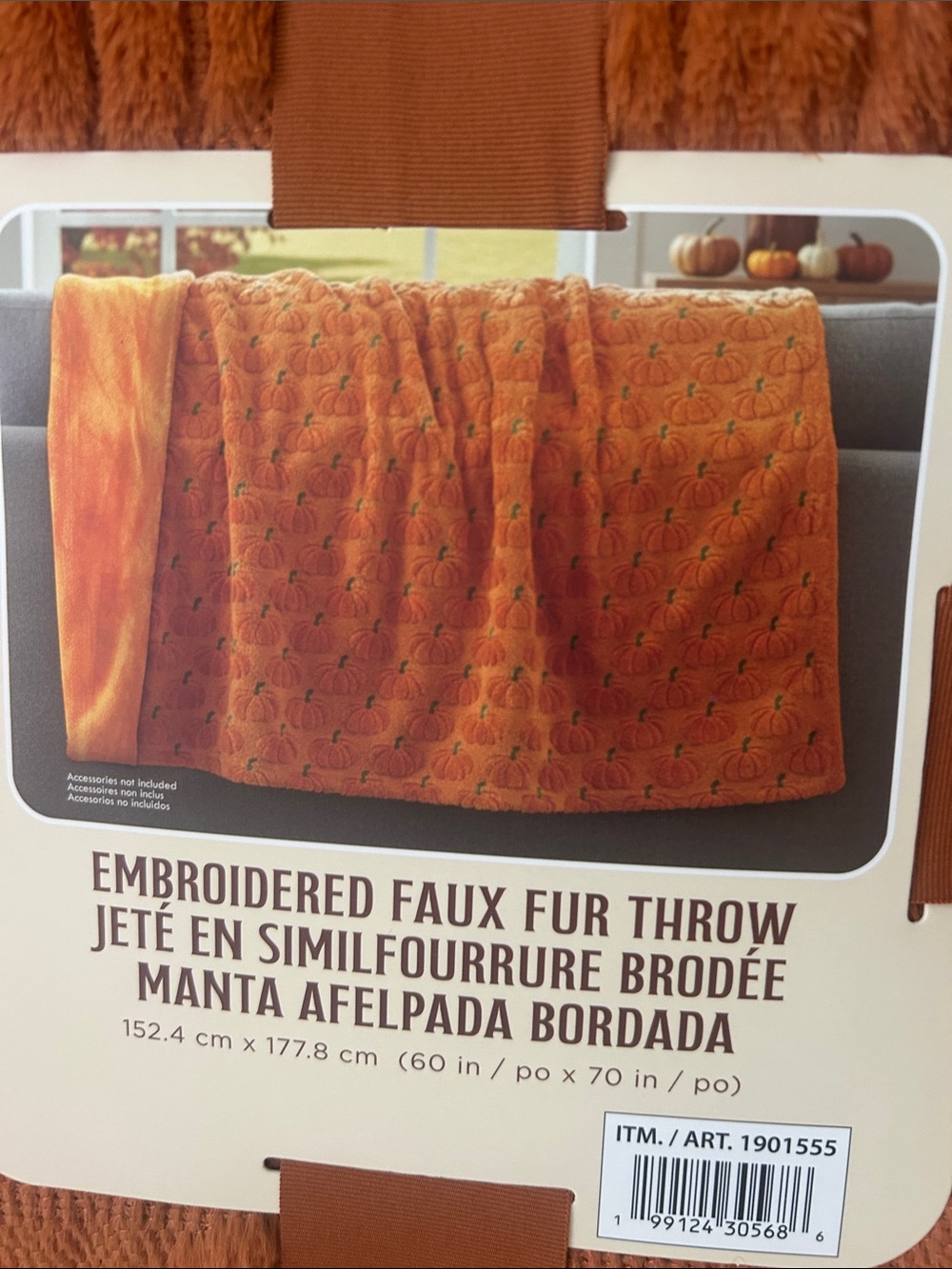 2 Viral Costco Pumpkin Faux Fur Embroidered Throw Blankets Set of 2 NEW - Picture 4 of 6